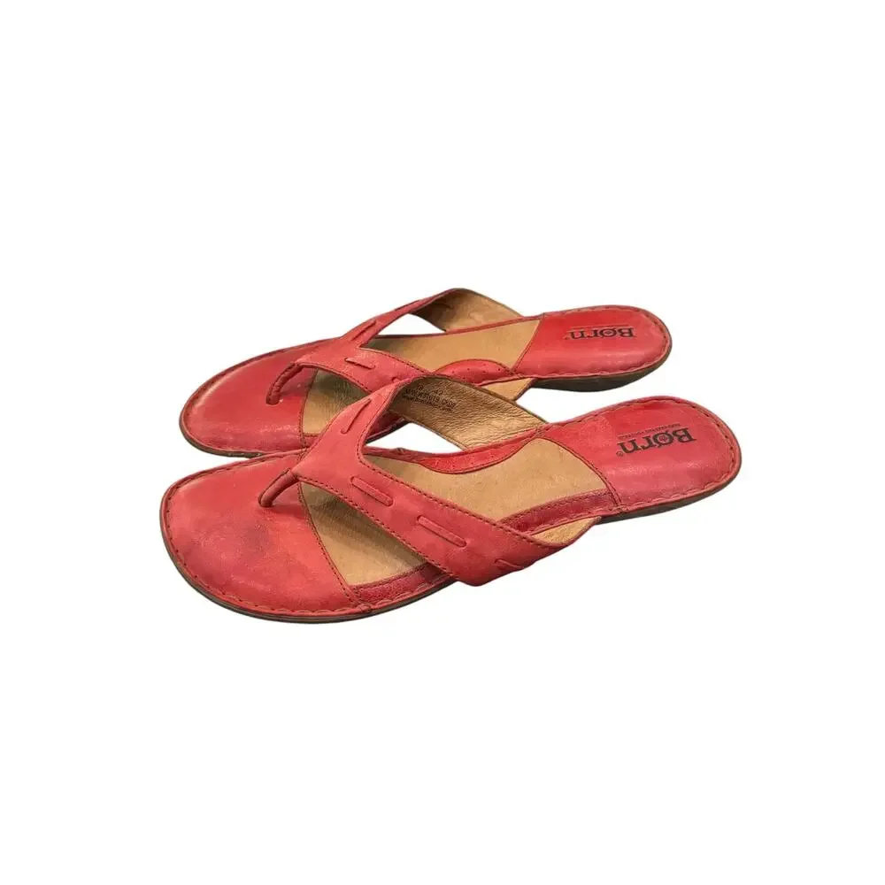 Born Leather Toe Loop Slide Sandals Coral Women’s 10 EU 42
